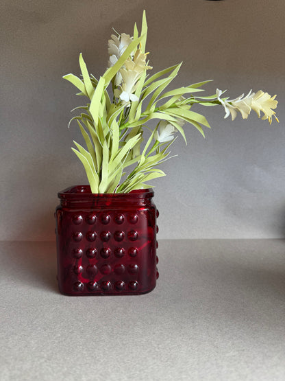Vintage 1960s Ruby Red Hobnail Glass Jar | American Origin