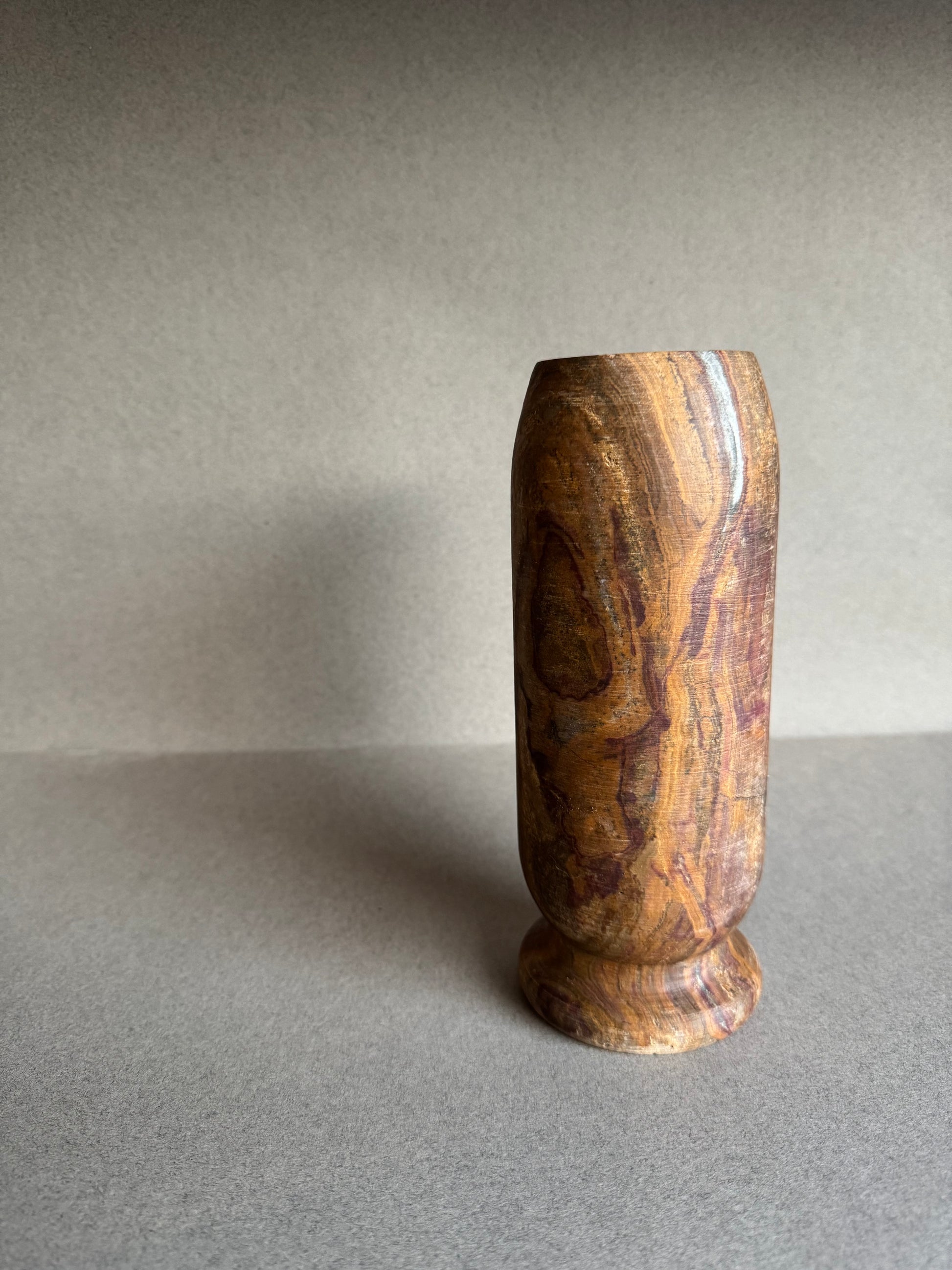 Unique handcrafted Onyx vase in red clay and smoky brown tones