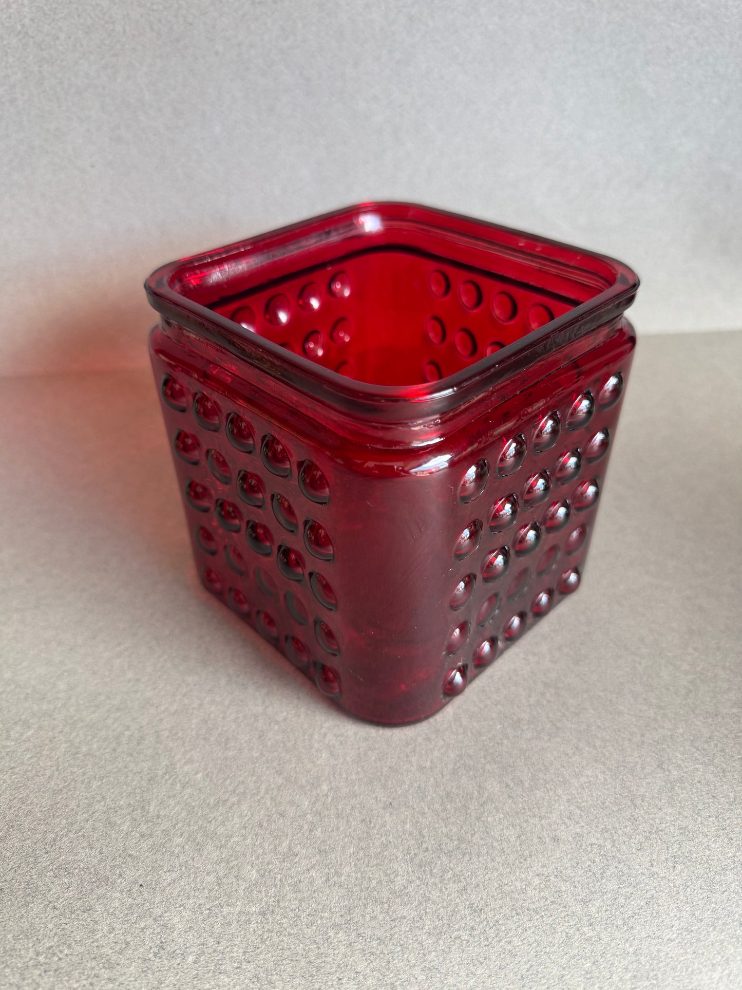 Vintage 1960s Ruby Red Hobnail Glass Jar | American Origin