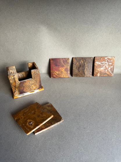 Weathered Terracotta and Burnt Sienna | SAÉA Square Onyx Coaster Set