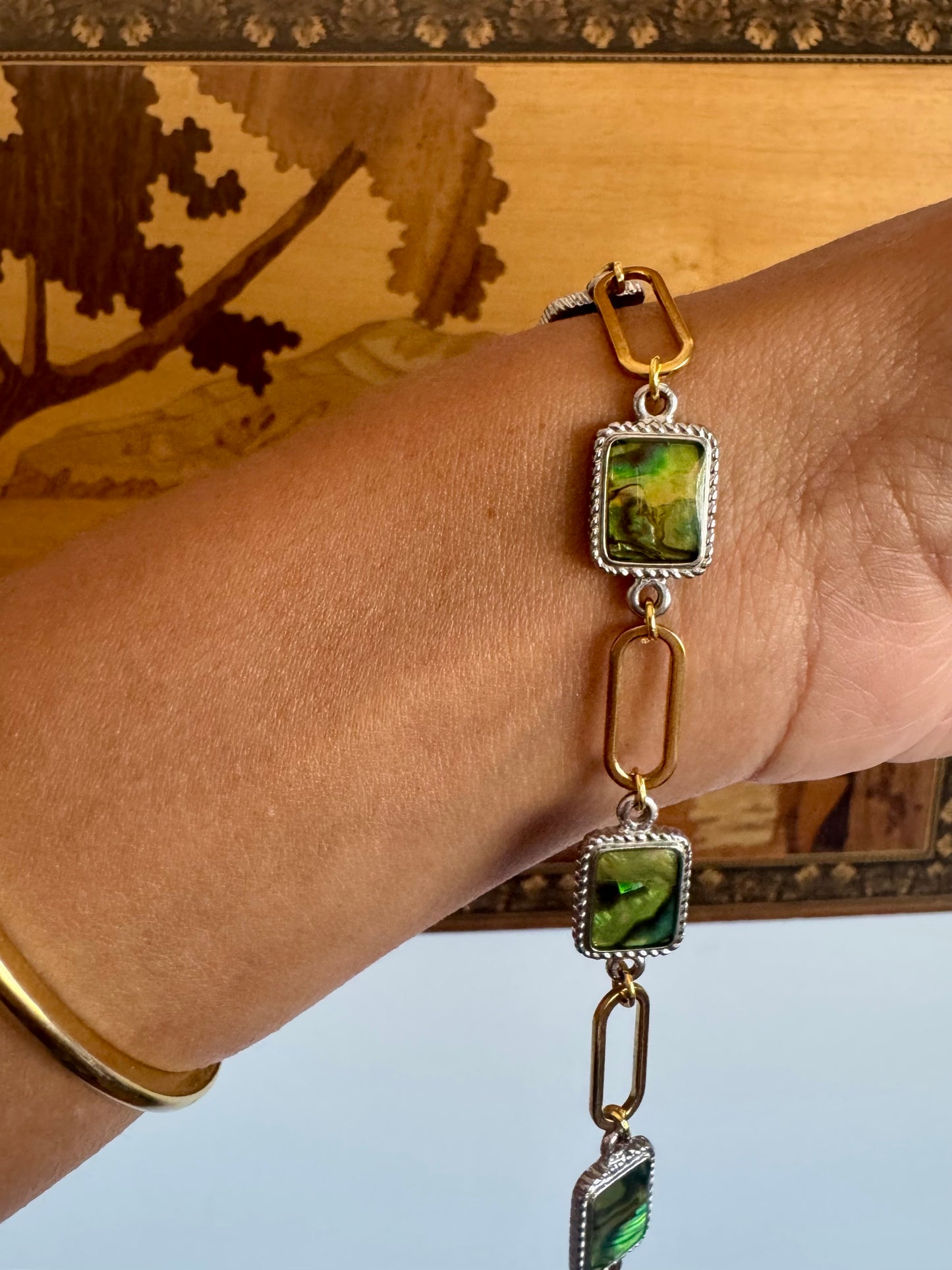 SAÉA Paperclip Bracelet/Anklet in Vintage Abalone & 18k gold