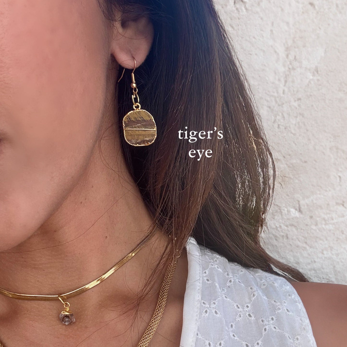 tigers eye gold earrings