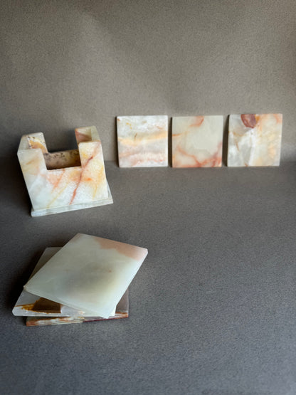 Blush, Pale Rose & Apricot | SAÉA Square Onyx Coaster Set