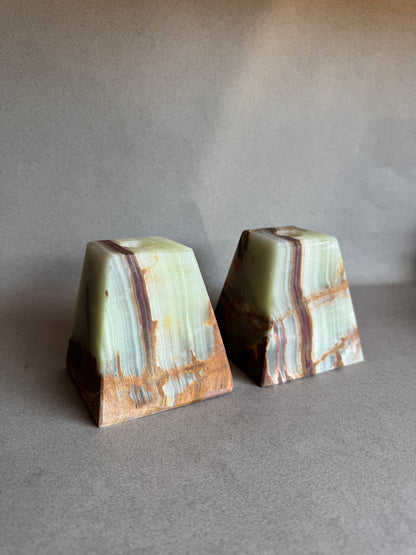 Pair of pyramid stone candle holders – organic modern home decor

