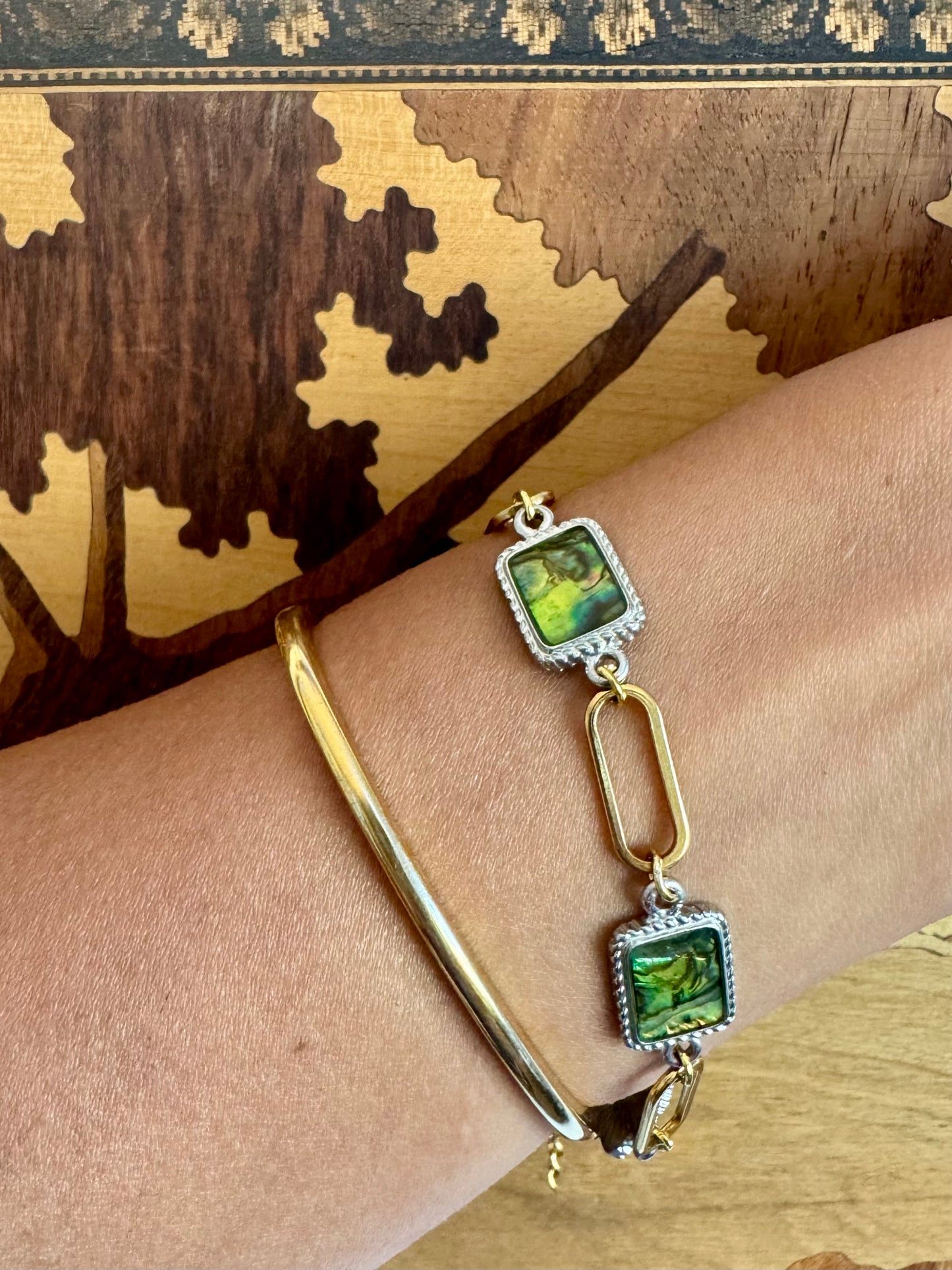 SAÉA Paperclip Bracelet/Anklet in Vintage Abalone & 18k gold