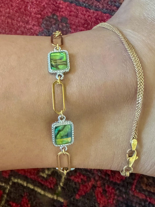SAÉA Paperclip Bracelet/Anklet in Vintage Abalone & 18k gold