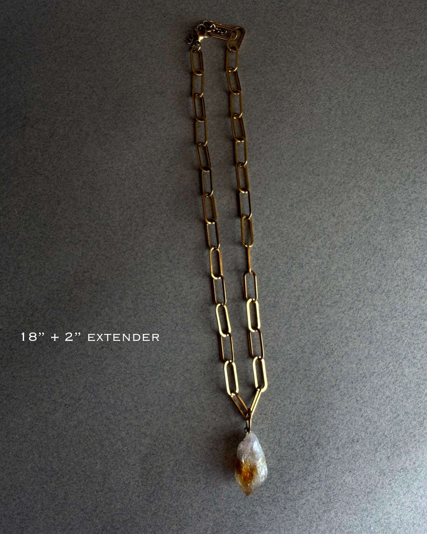18 inch gold paperclip chain necklace with raw citrine pendant, modern handmade gemstone necklace
