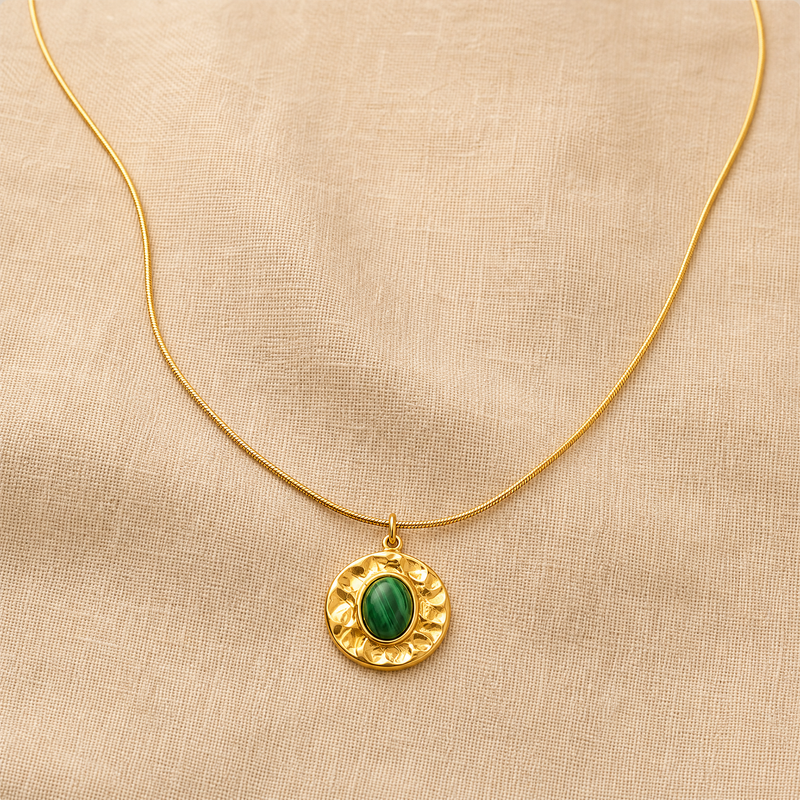 SAÉA Malachite Medallion Gold Filled Pendant on Snake Chain