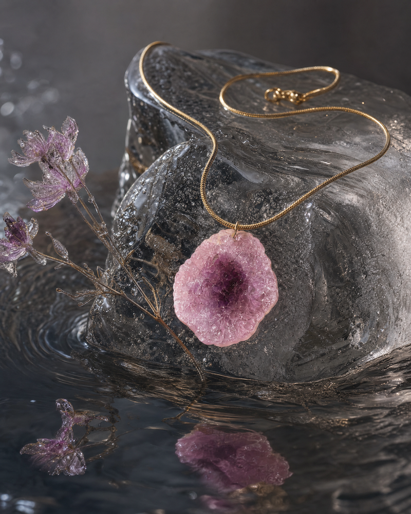 SAÉA Raw Pink Agate Pendant Necklace