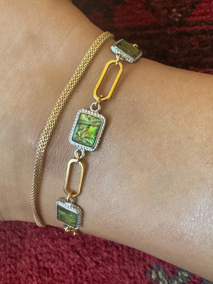 SAÉA Paperclip Bracelet/Anklet in Vintage Abalone & 18k gold