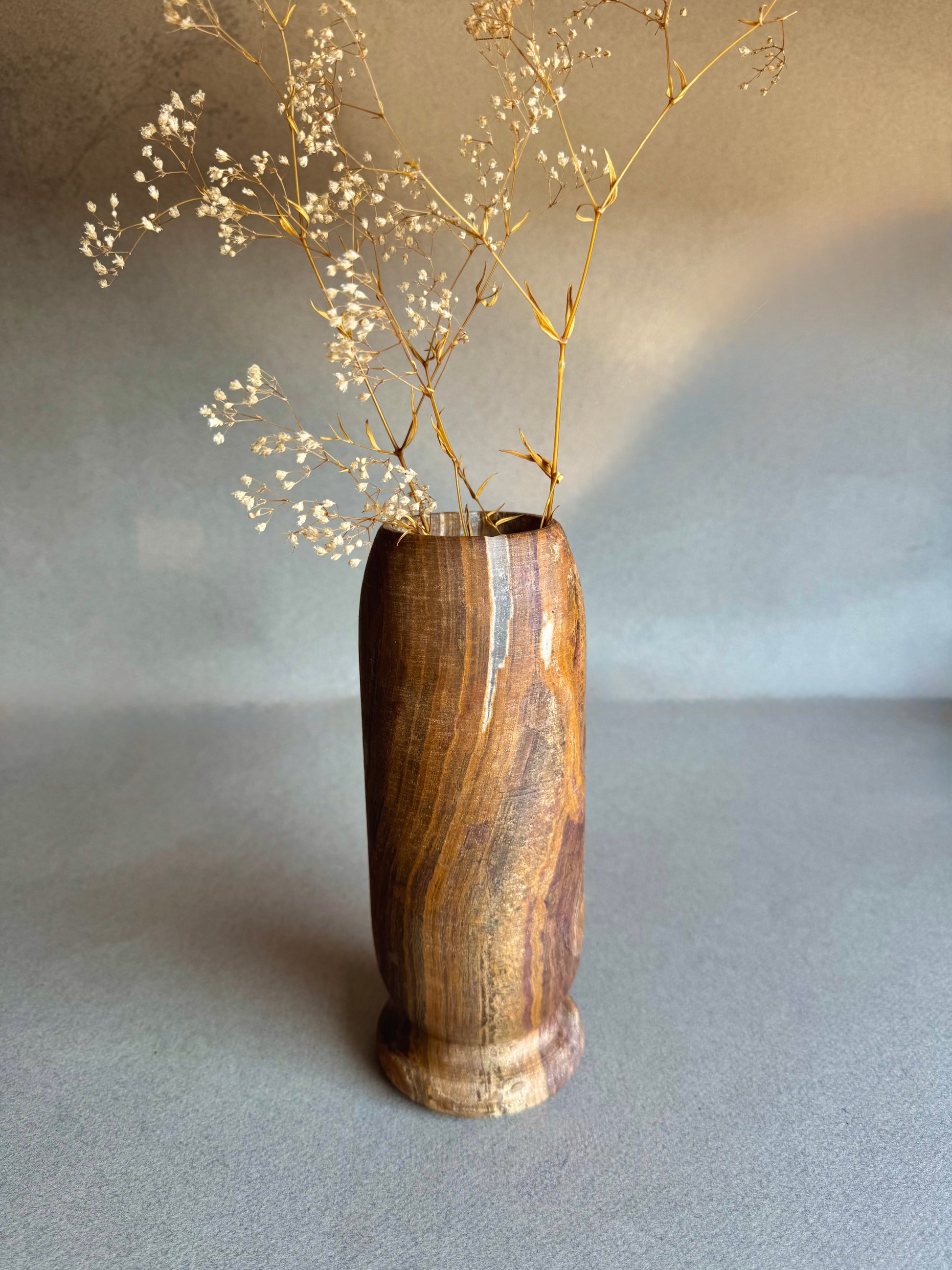 Boho modern bud vase in red clay and espresso veining

