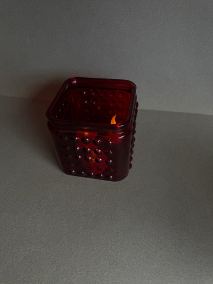 Vintage 1960s Ruby Red Hobnail Glass Jar | American Origin