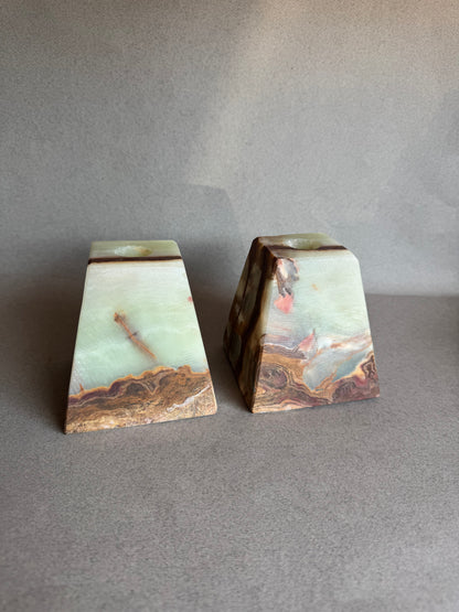 artisan taper holders in sage and rust onyx

