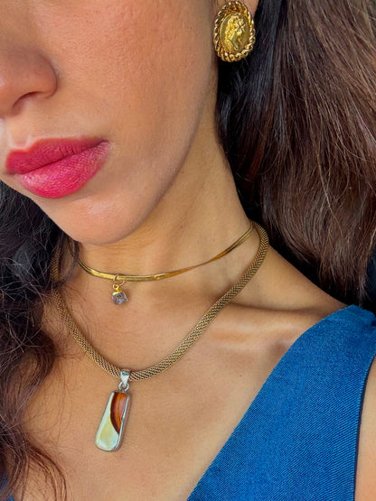 SAÉA Jasper Mesh Necklace in Gold Vermeil