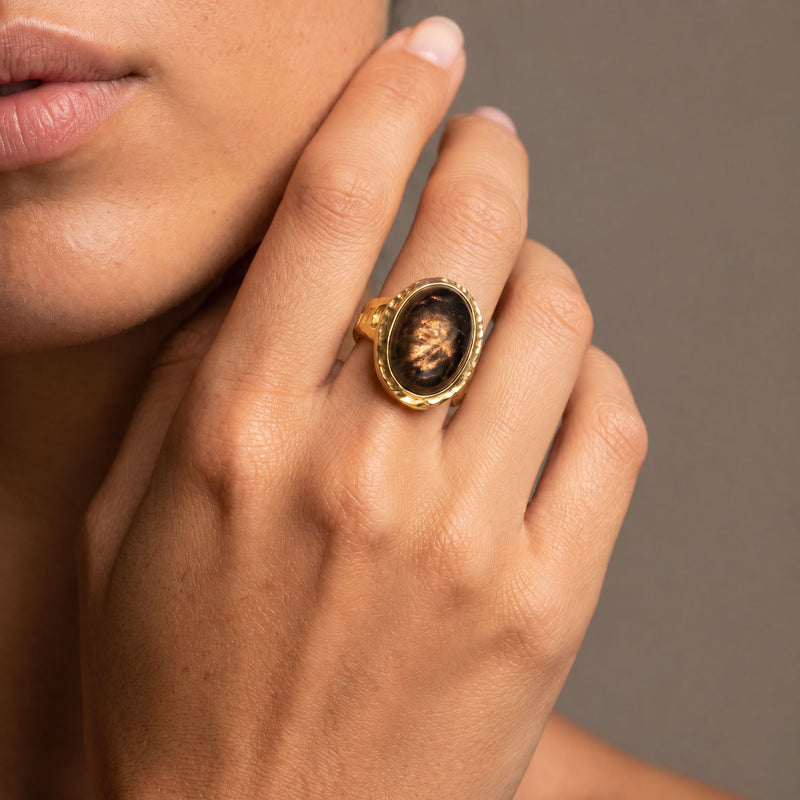 Smoke & copper | SAÉA Smoky Quartz Cabochon Ring