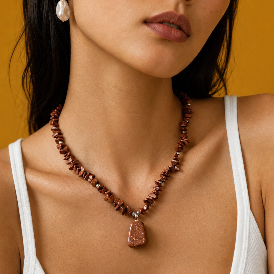 SAÉA Gold Stone Pendant Necklace — 20"