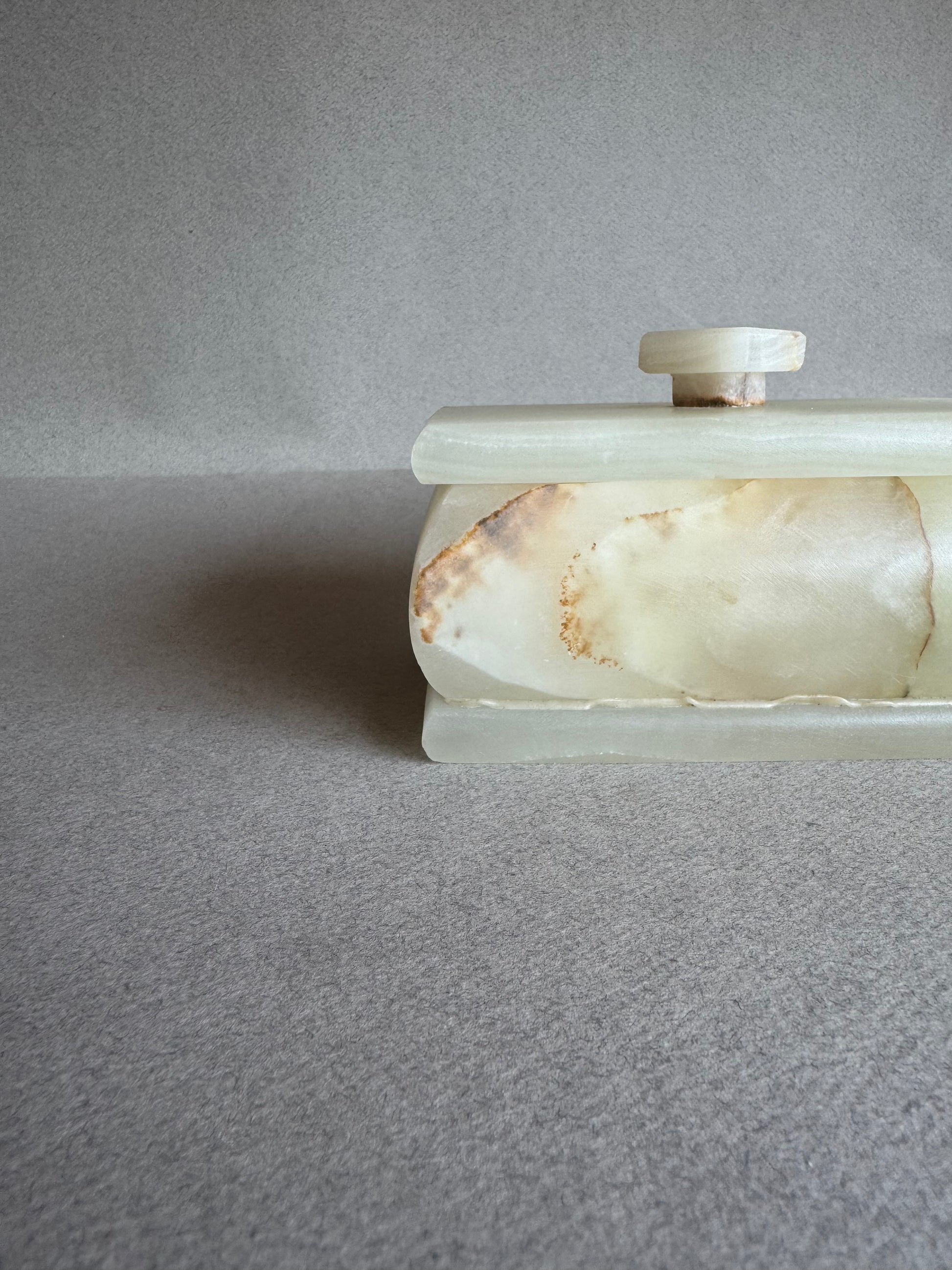 Stone altar box with matching lid, hand-carved in Pakistan and finished in San Diego

