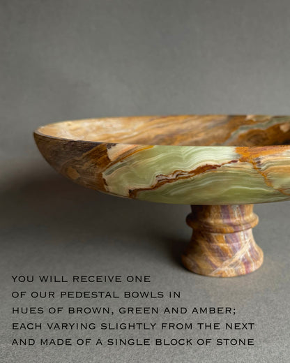 Sienna, olive and honey; SAÉA Centerpiece Pedestal Bowl