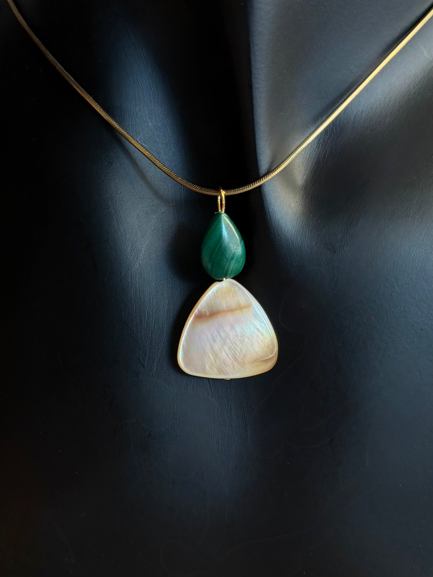 SAÉA Mother of Pearl & Malachite Pendant Necklace (14K Gold Filled)