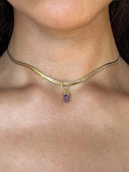 SAÉA Pink Tourmaline Herringbone Choker in 18K Gold