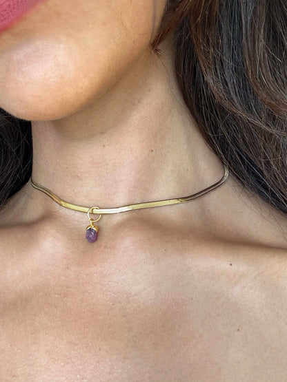 SAÉA Pink Tourmaline Herringbone Choker in 18K Gold
