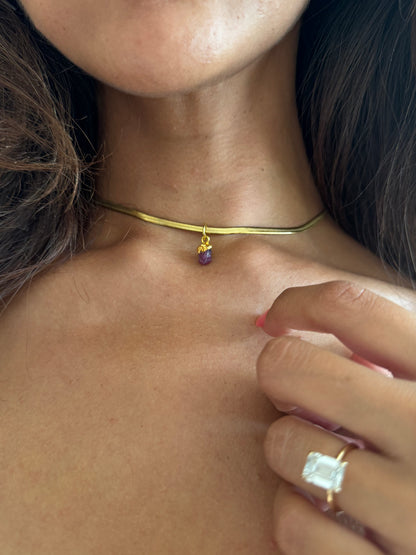 SAÉA Pink Tourmaline Herringbone Choker in 18K Gold