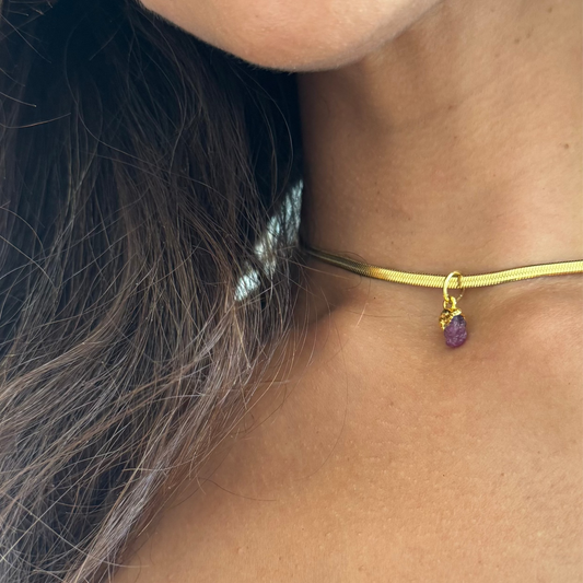 SAÉA Pink Tourmaline Herringbone Choker in 18K Gold
