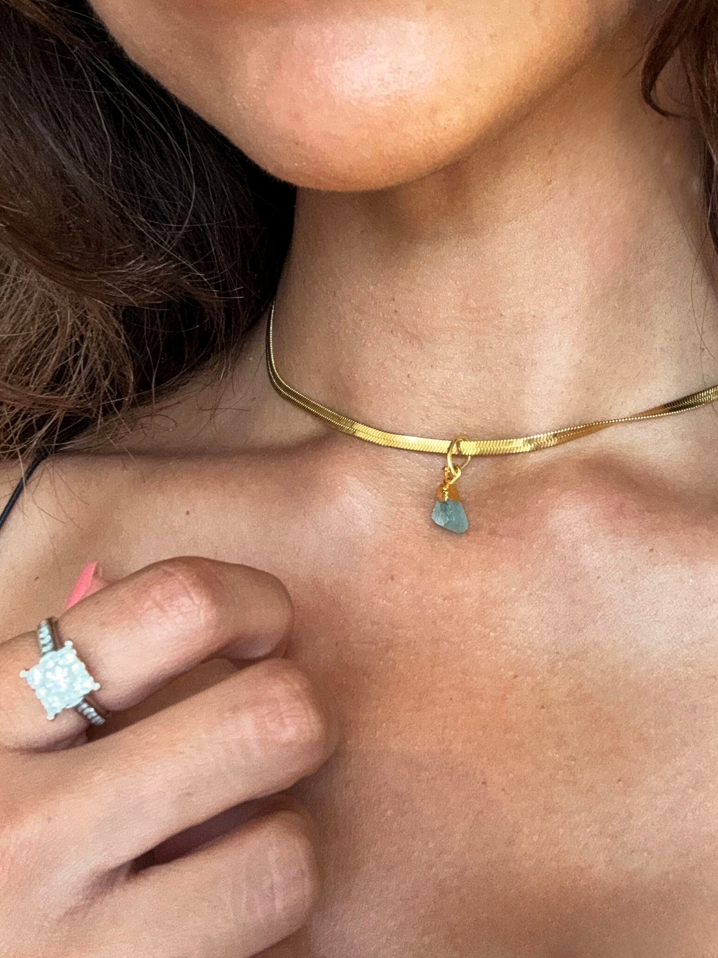 SAÉA Aquamarine Herringbone Choker in 18K Gold