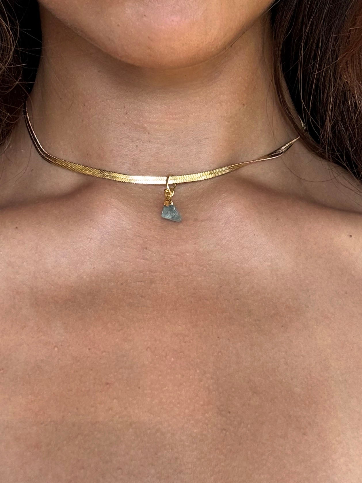 SAÉA Aquamarine Herringbone Choker in 18K Gold