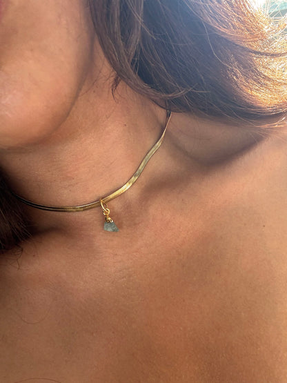 SAÉA Aquamarine Herringbone Choker in 18K Gold
