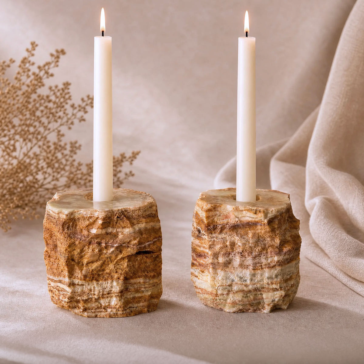 Pair of Rustic Onyx Taper Candle Holders