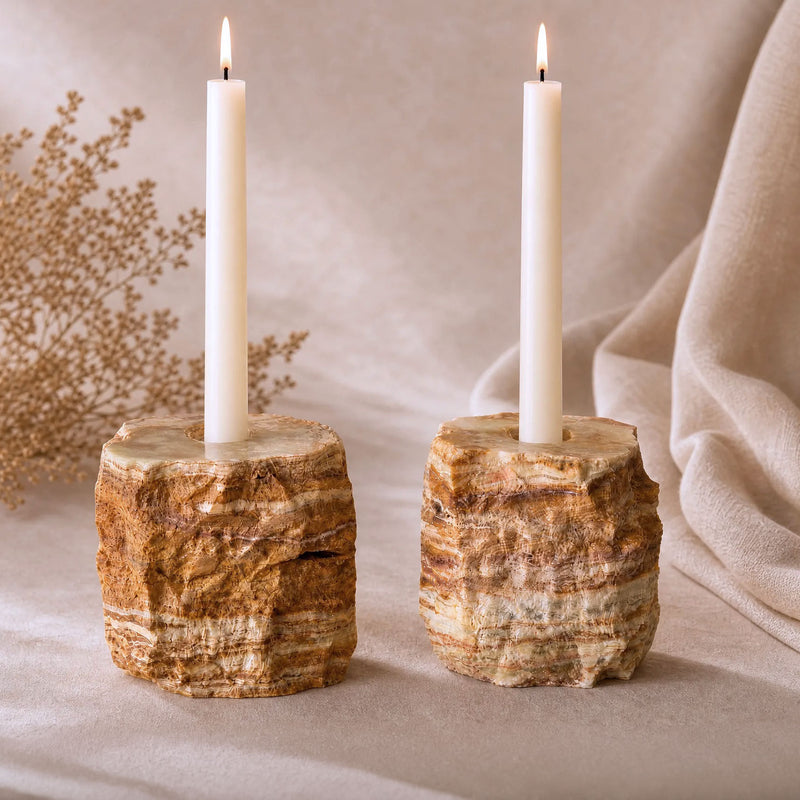 Pair of Rustic Onyx Taper Candle Holders