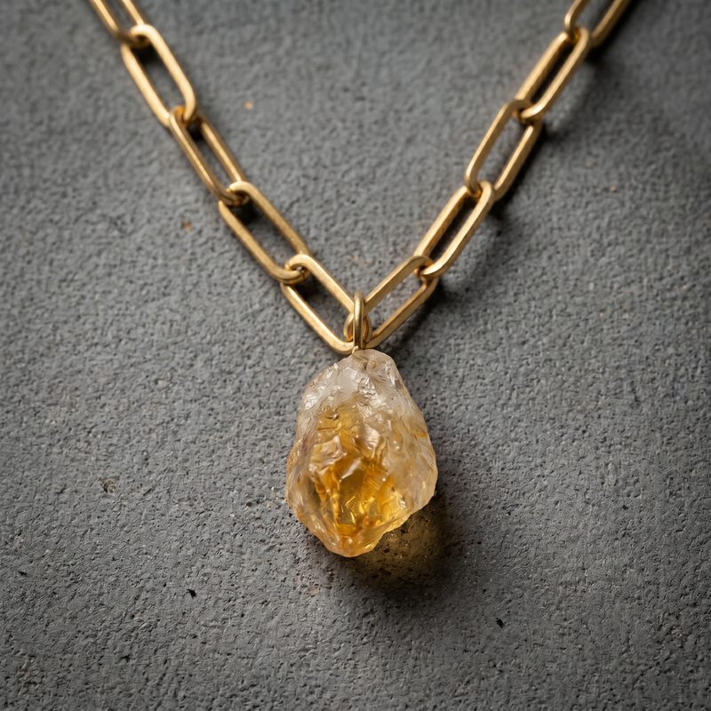 SAÉA Raw Citrine Paperclip Chain Necklace – 18” Gold Chain