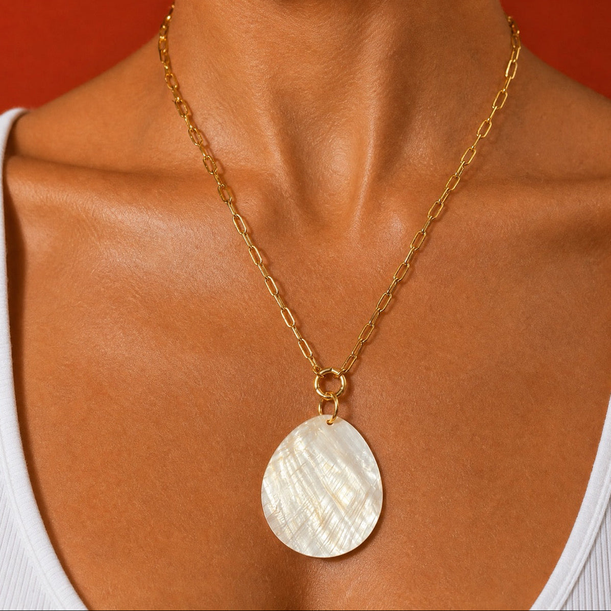 SAÉA Mother-of-Pearl Teardrop Pendant Necklace