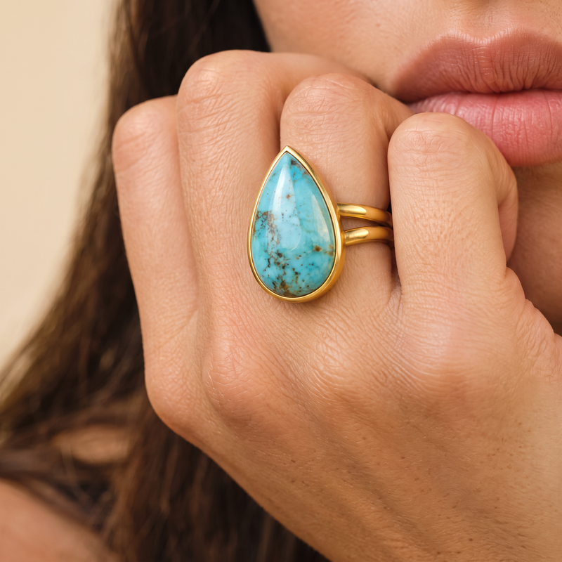 Sky blue & gold | SAÉA Turquoise Pear Statement Ring