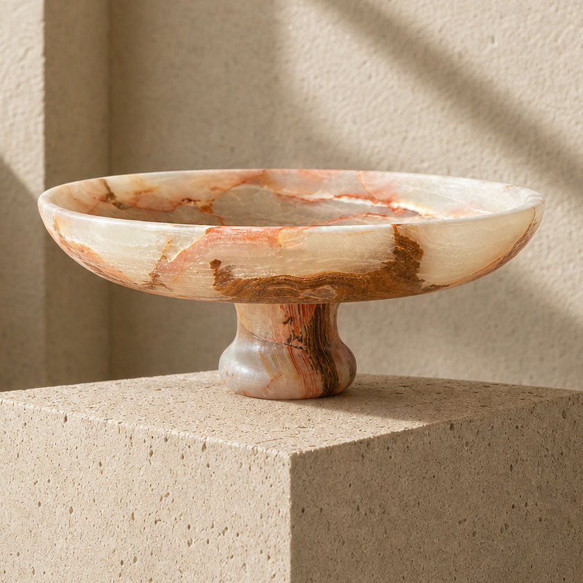 pink onyx pedestal fruit bowl 