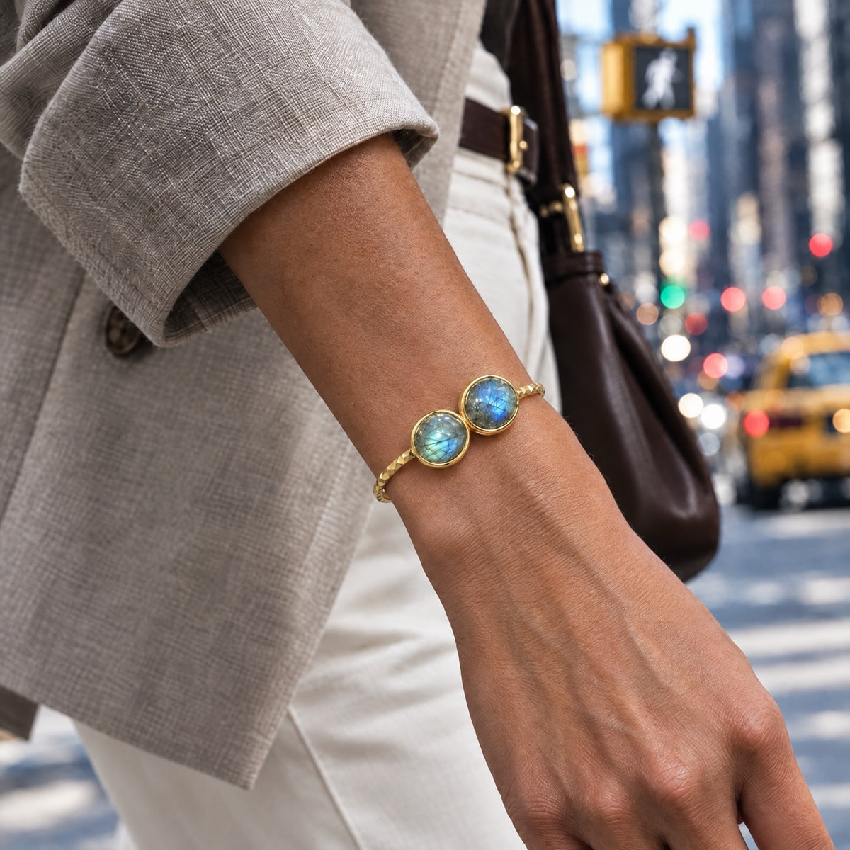 Sand & ochre | SAÉA Picture Jasper Chunky Chip Stretch Bracelet