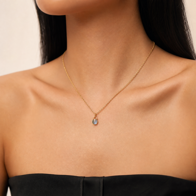 SAÉA Blue Fluorite Drop Pendant Necklace on Paperclip Chain