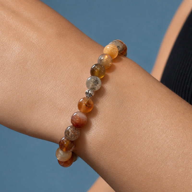 Mixed Agate & Silver Beaded Stretch Bracelet | SAÉA