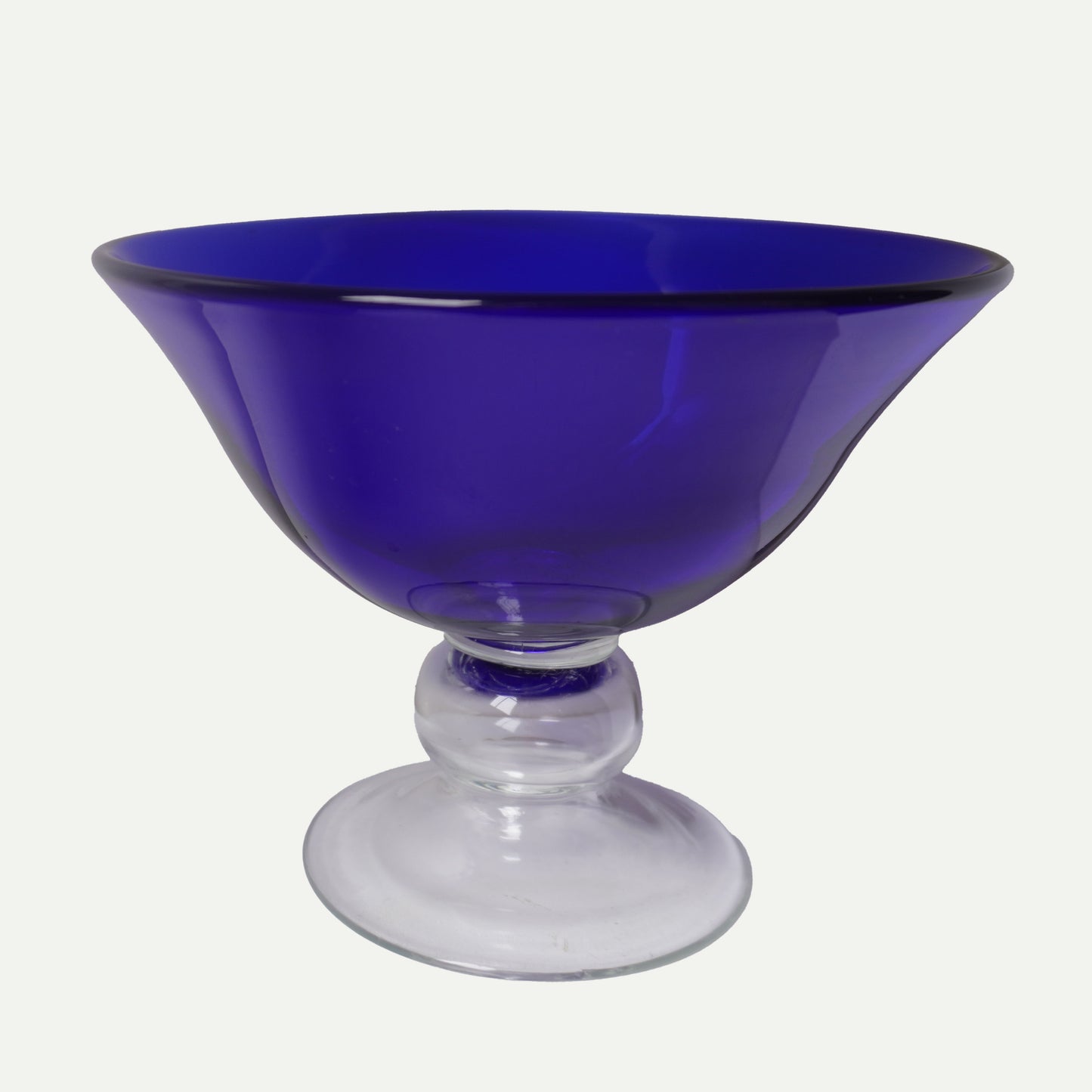 Vintage 1980s Cobalt Blue Glass Compote Bowl - Mid-Century - American Origin