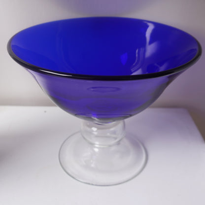 Vintage 1980s Cobalt Blue Glass Compote Bowl - Mid-Century - American Origin