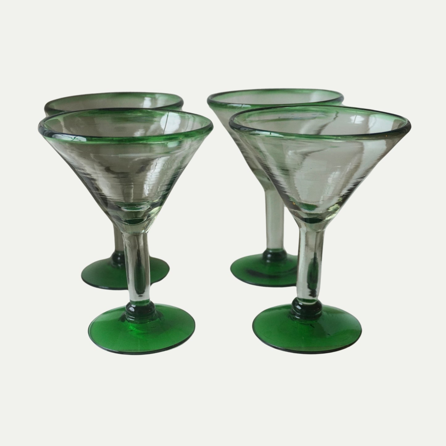 Vintage 1980s Martini Glasses – Hand-Blown Mid-Century Cocktail Glass - Set of 4