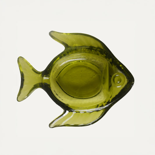 vintage green glass fish dish