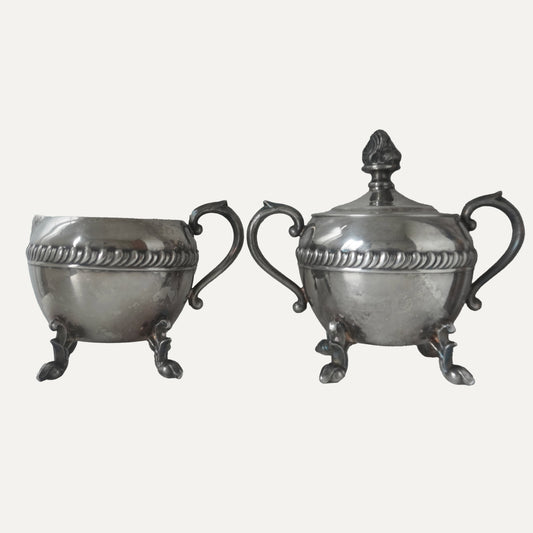 Vintage antique sugar creamer set silver plated