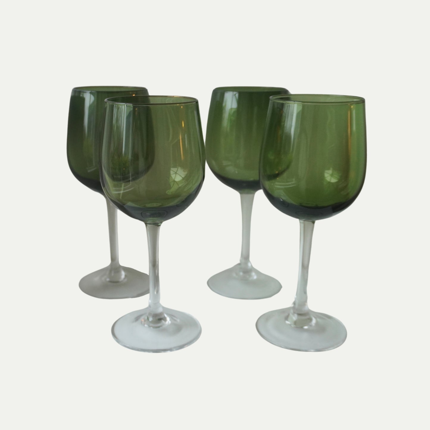 Vintage 1970s Hand-Blown Green Smoke Wine Glasses 