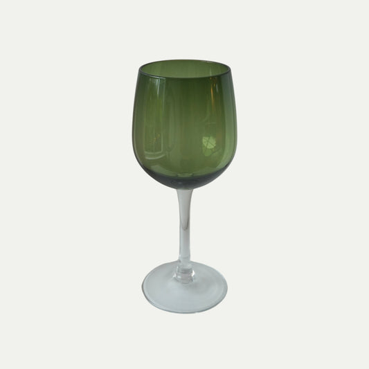 Vintage 1970s Hand-Blown Green Smoke Wine Glasses 