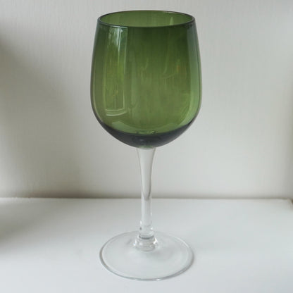 Vintage 1970s Hand-Blown Green Smoke Wine Glasses 