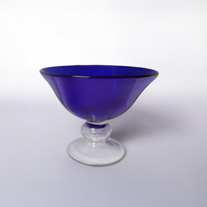 Vintage 1980s Cobalt Blue Glass Compote Bowl - Mid-Century - American Origin