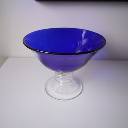 Vintage 1980s Cobalt Blue Glass Compote Bowl - Mid-Century - American Origin