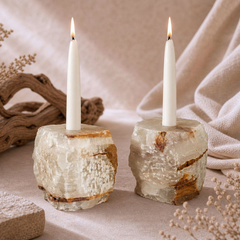 Pair of Rustic Onyx Taper Candle Holders